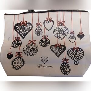 NWOT Brighton Large Holiday Gift Tote Bag w Silver Heart Charm + Ornament Print